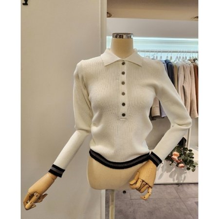 밑단 배색 골지 카라 니트