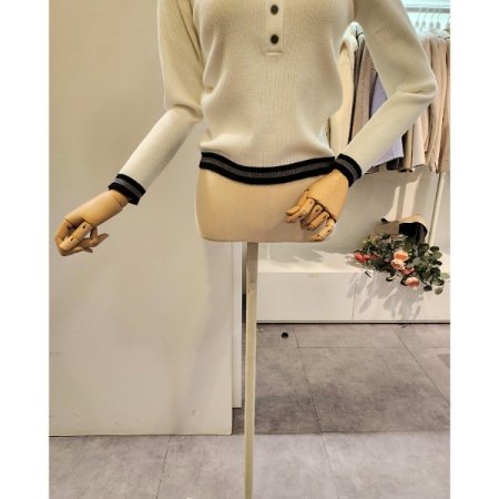 밑단 배색 골지 카라 니트