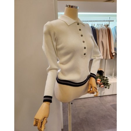 밑단 배색 골지 카라 니트