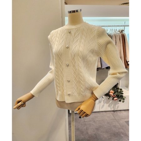 진주 장식 다이아패턴 니트