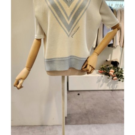 배색 브이넥 루즈핏 니트조끼