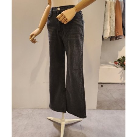 기모 흑청 세미 와이드 팬츠