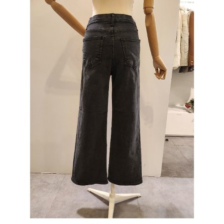 기모 흑청 세미 와이드 팬츠