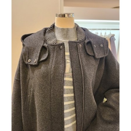 후드 탈부착 캐시미어 블랜디드 코트