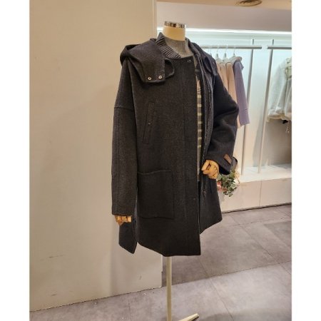 후드 탈부착 캐시미어 블랜디드 코트