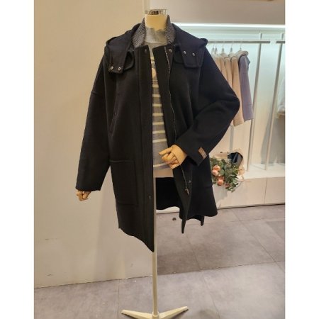 후드 탈부착 캐시미어 블랜디드 코트