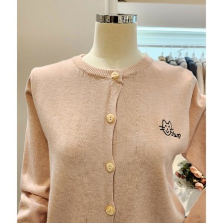 고양이 자수 라운드넥 가디건