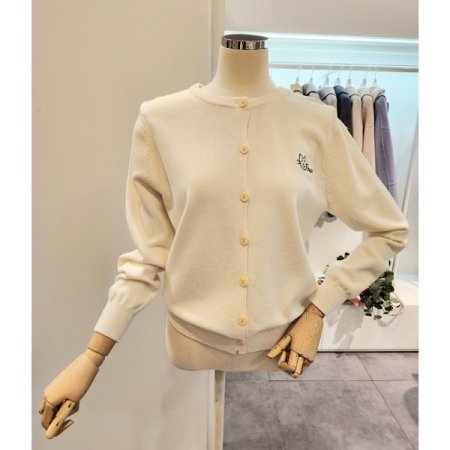 고양이 자수 라운드넥 가디건