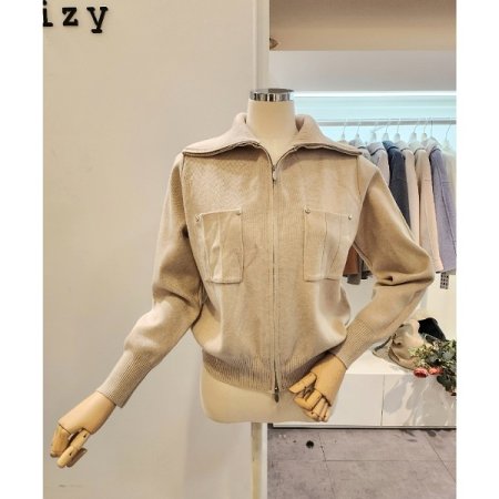 양포켓 집업 카라 가디건