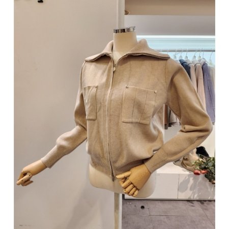 양포켓 집업 카라 가디건