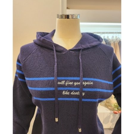 후드 줄 배색 와플 니트