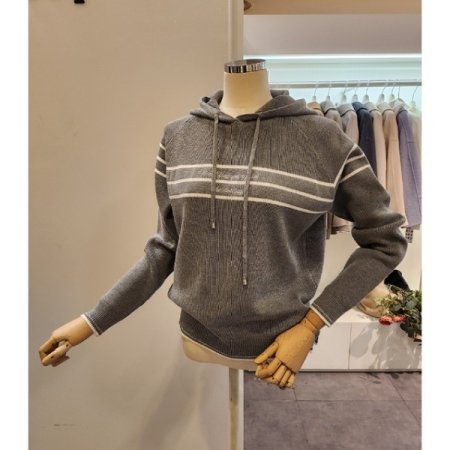 후드 줄 배색 와플 니트