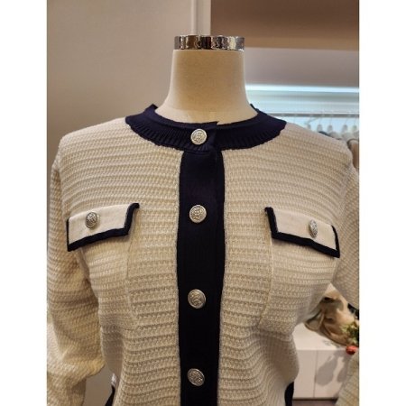 은장 배색 라운드넥 가디건