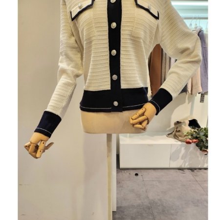 은장 배색 라운드넥 가디건