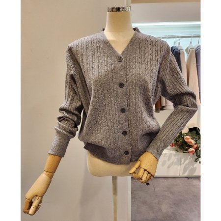 브이넥 케이블 기본 가디건
