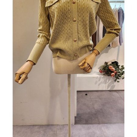 금장 단추 브이넥 케이블 가디건