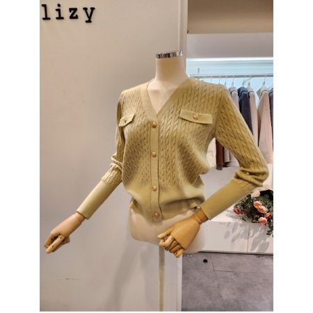 금장 단추 브이넥 케이블 가디건