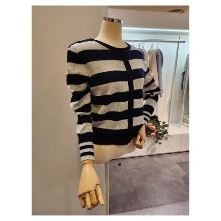 라운드넥 빅 스트라이프 가디건