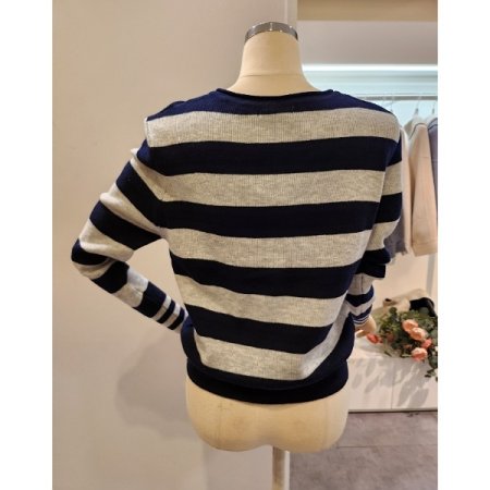 라운드넥 빅 스트라이프 가디건