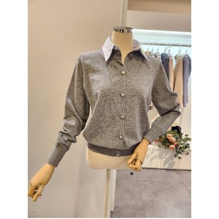 줄무늬 셔츠 카라 배색 가디건