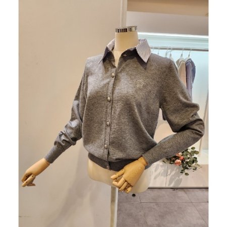 줄무늬 셔츠 카라 배색 가디건