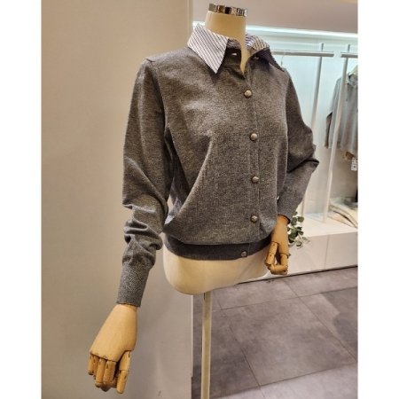 줄무늬 셔츠 카라 배색 가디건