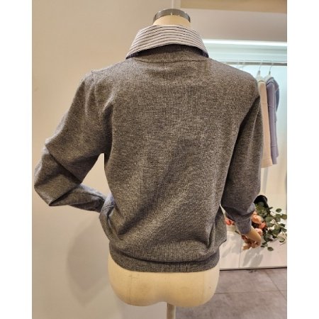 줄무늬 셔츠 카라 배색 가디건