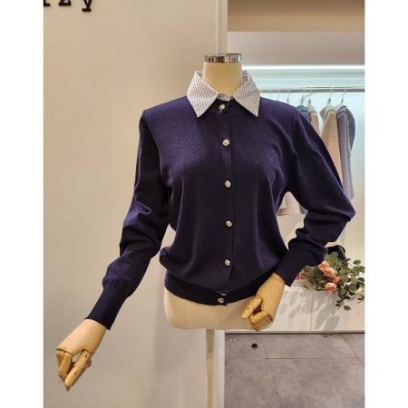 줄무늬 셔츠 카라 배색 가디건