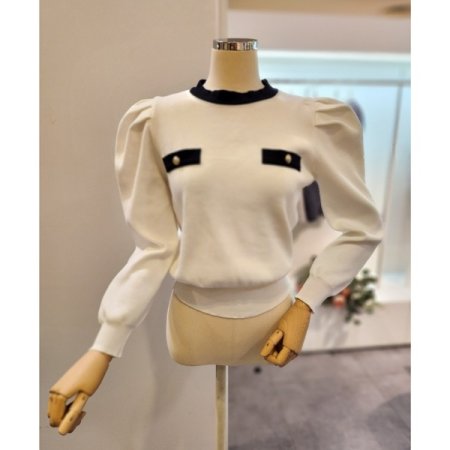 어깨 핀턱 퍼프 배색 니트