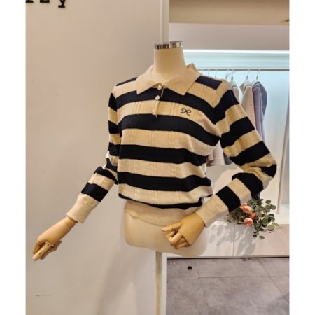 리본 스트라이프 카라 니트