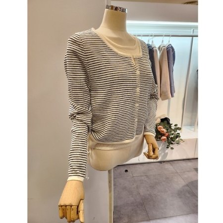 양 스트링 스트라이프 니트