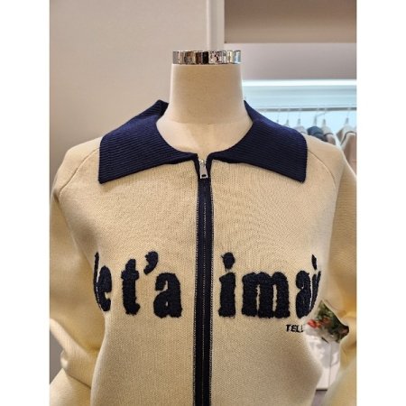 카라 배색 레터링 집업 가디건