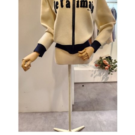 카라 배색 레터링 집업 가디건