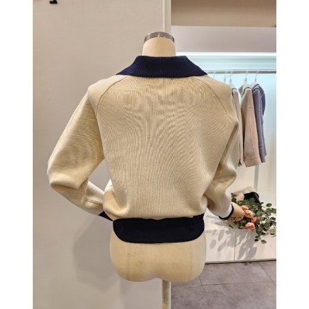 카라 배색 레터링 집업 가디건