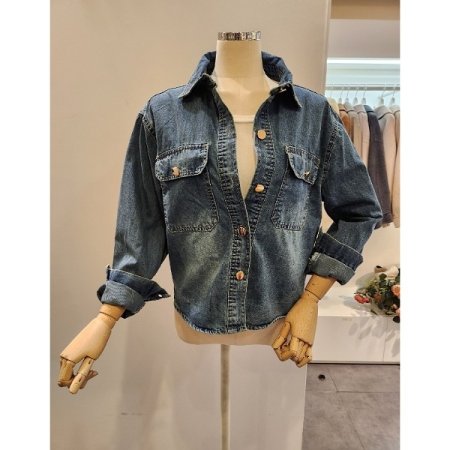 양포켓 워싱 데님 셔츠