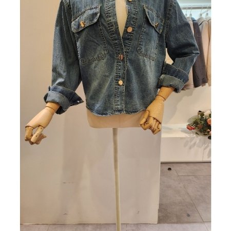 양포켓 워싱 데님 셔츠