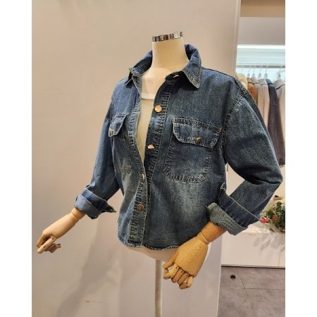 양포켓 워싱 데님 셔츠