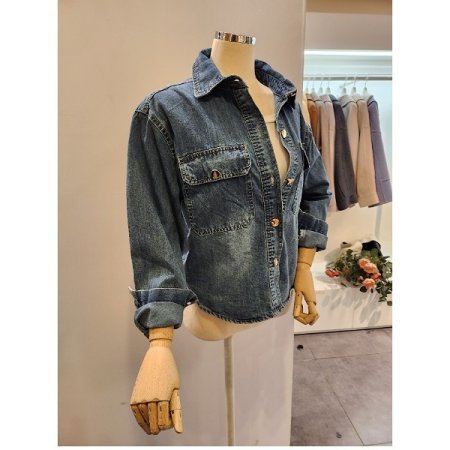 양포켓 워싱 데님 셔츠