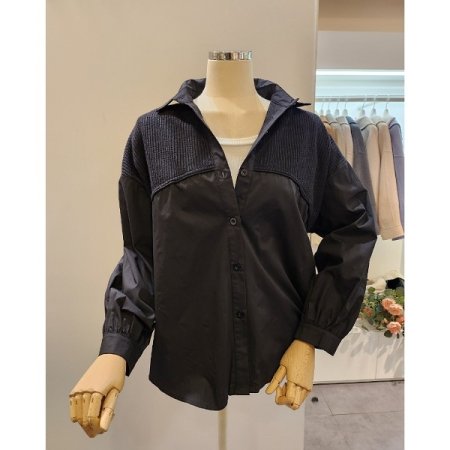 니트 배색 카라 셔츠