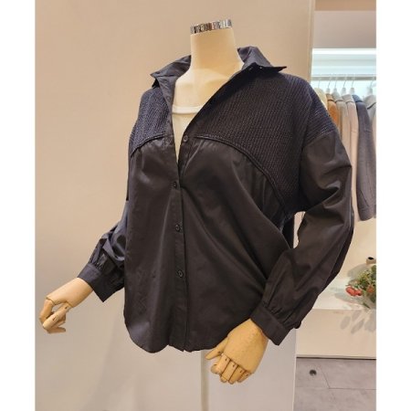 니트 배색 카라 셔츠