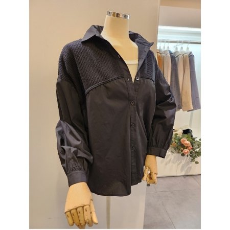 니트 배색 카라 셔츠