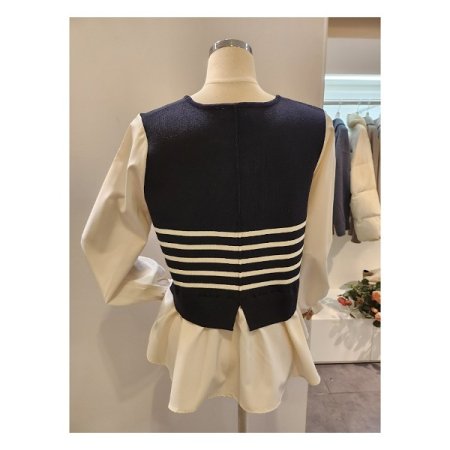 스트라이프 니트 배색 블라우스