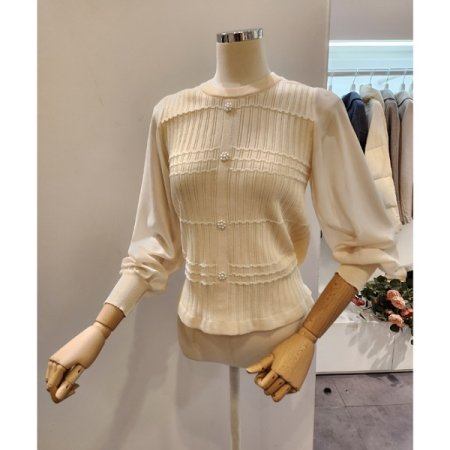 진주장식 시폰소매 니트