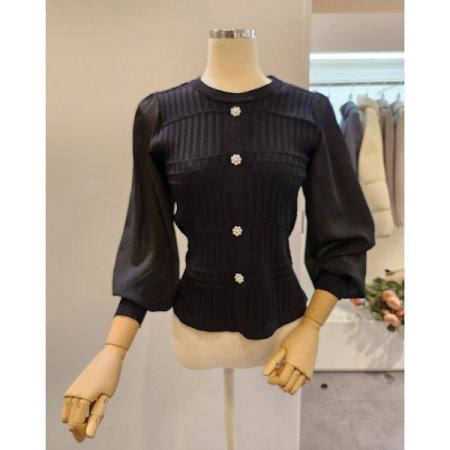 진주장식 시폰소매 니트