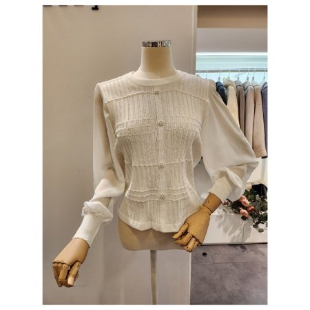 진주장식 시폰소매 니트