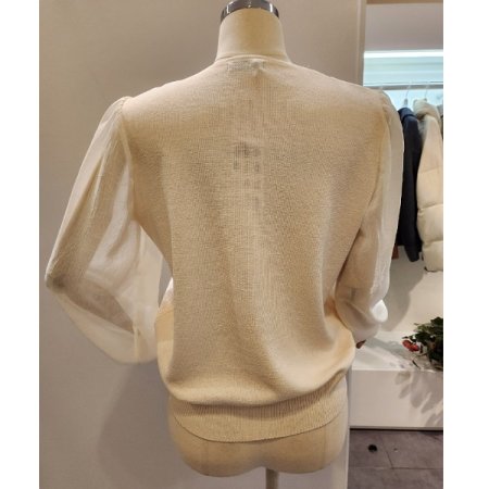 브이넥 레이스 쉬폰소매 니트