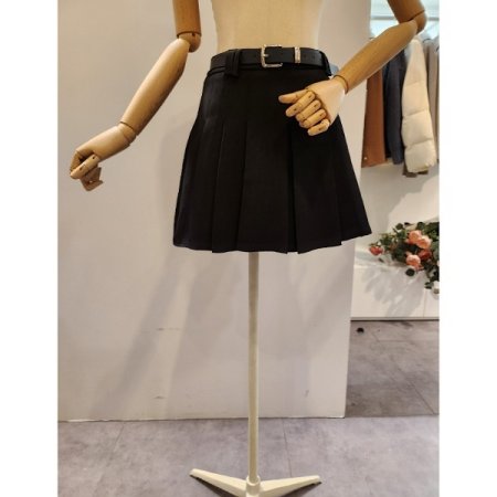 벨트 주름 미니 스커트