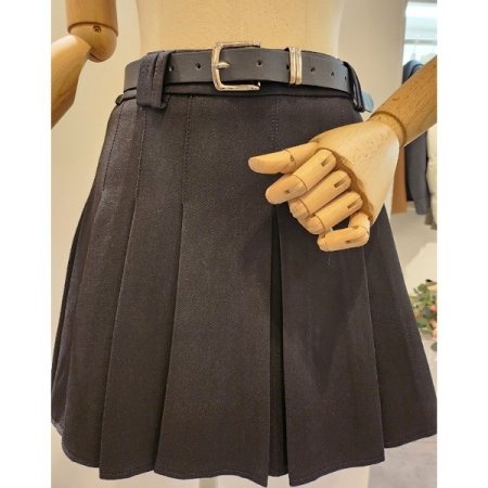 벨트 주름 미니 스커트