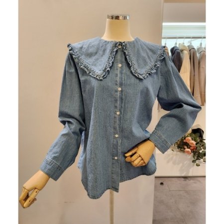 프릴 카라 데님 셔츠