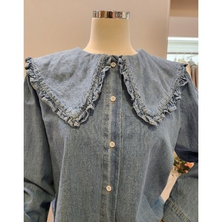 프릴 카라 데님 셔츠